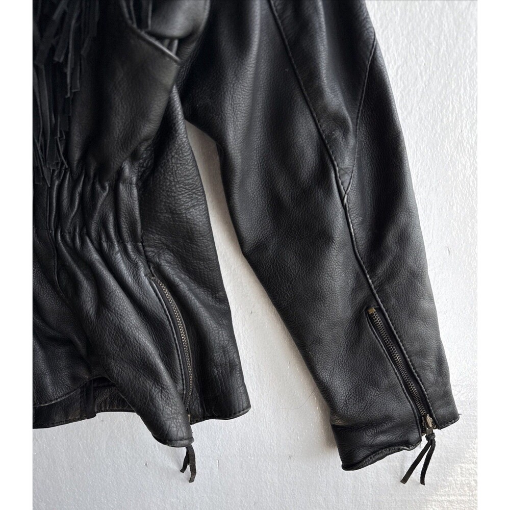 Vintage UNIK Premium Rose Fringe Motorcycle Leather Jacket Black Women’s Large - Picture 6 of 12